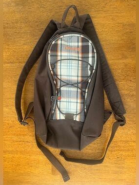 Dakine Brown Plaid Compact Backpack with Orange Logo